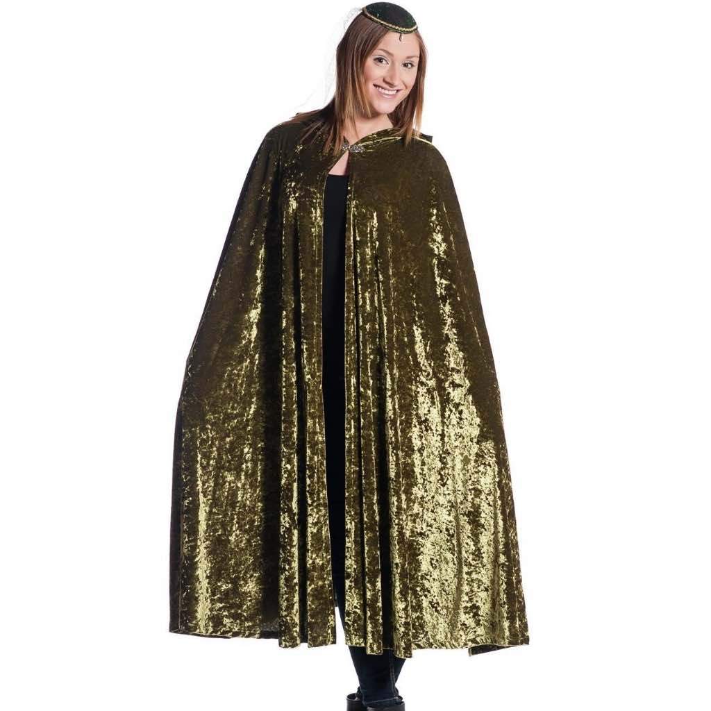 Adult Green Gold Velvet Cloak with Clasp