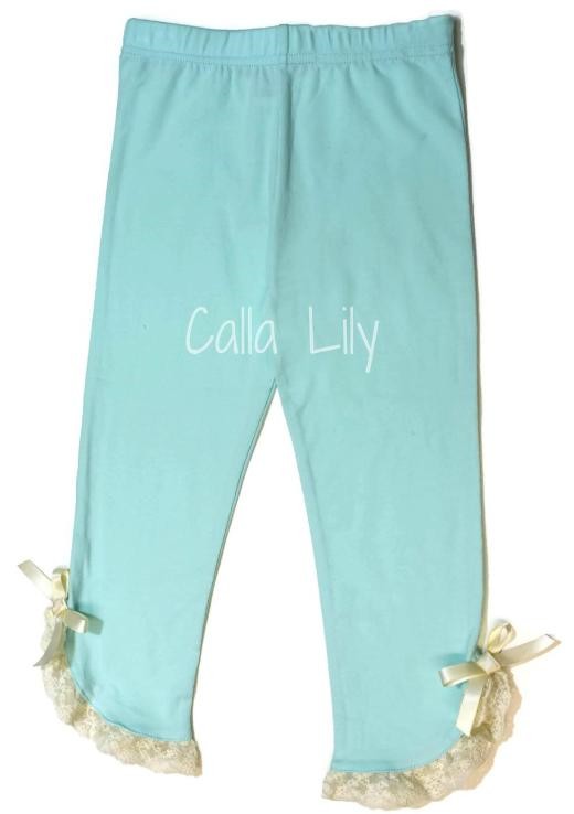 Aqua or Pink Lace Bow Leggings