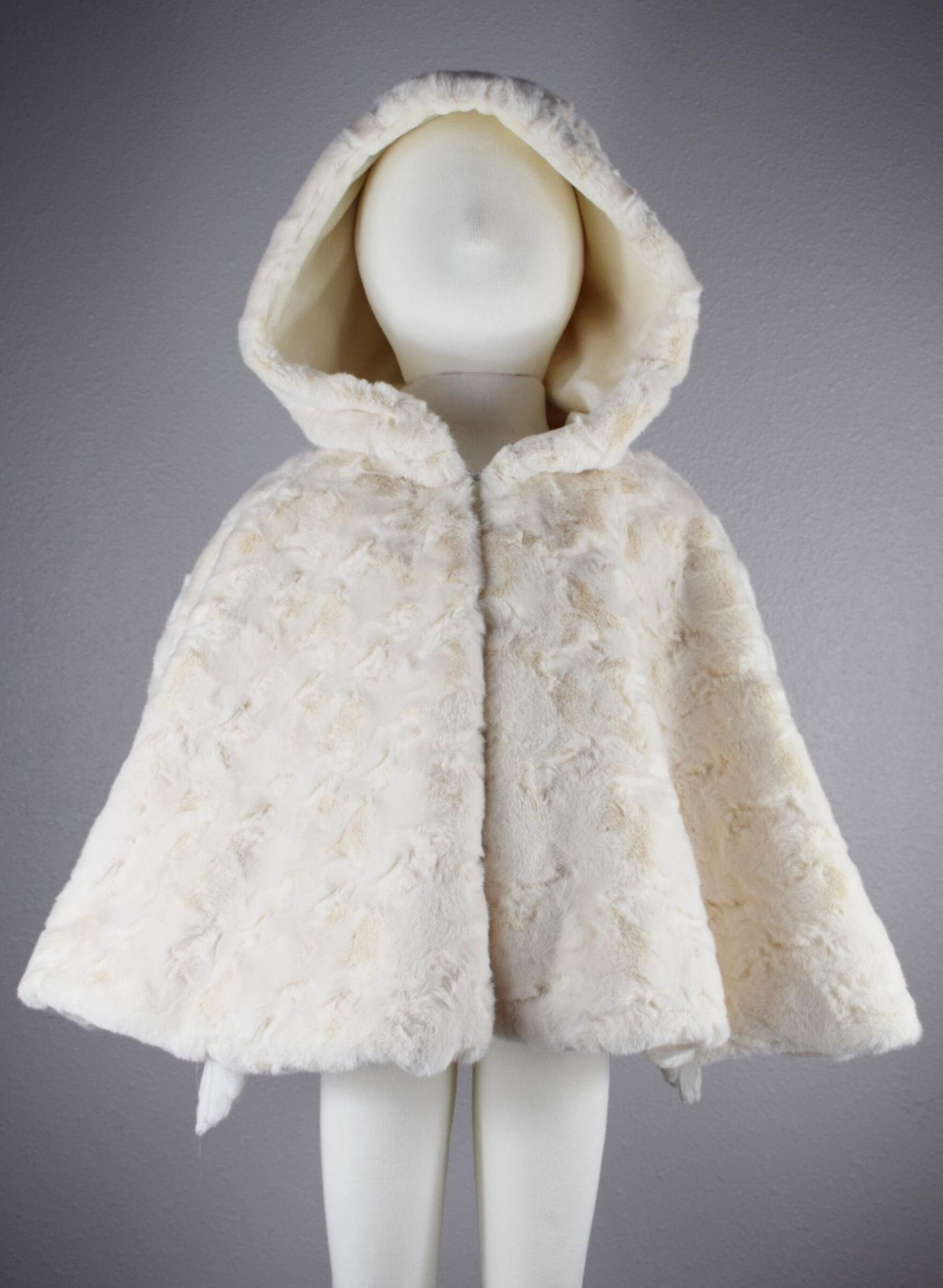 Ivory Faux Fur Caplet with Hood