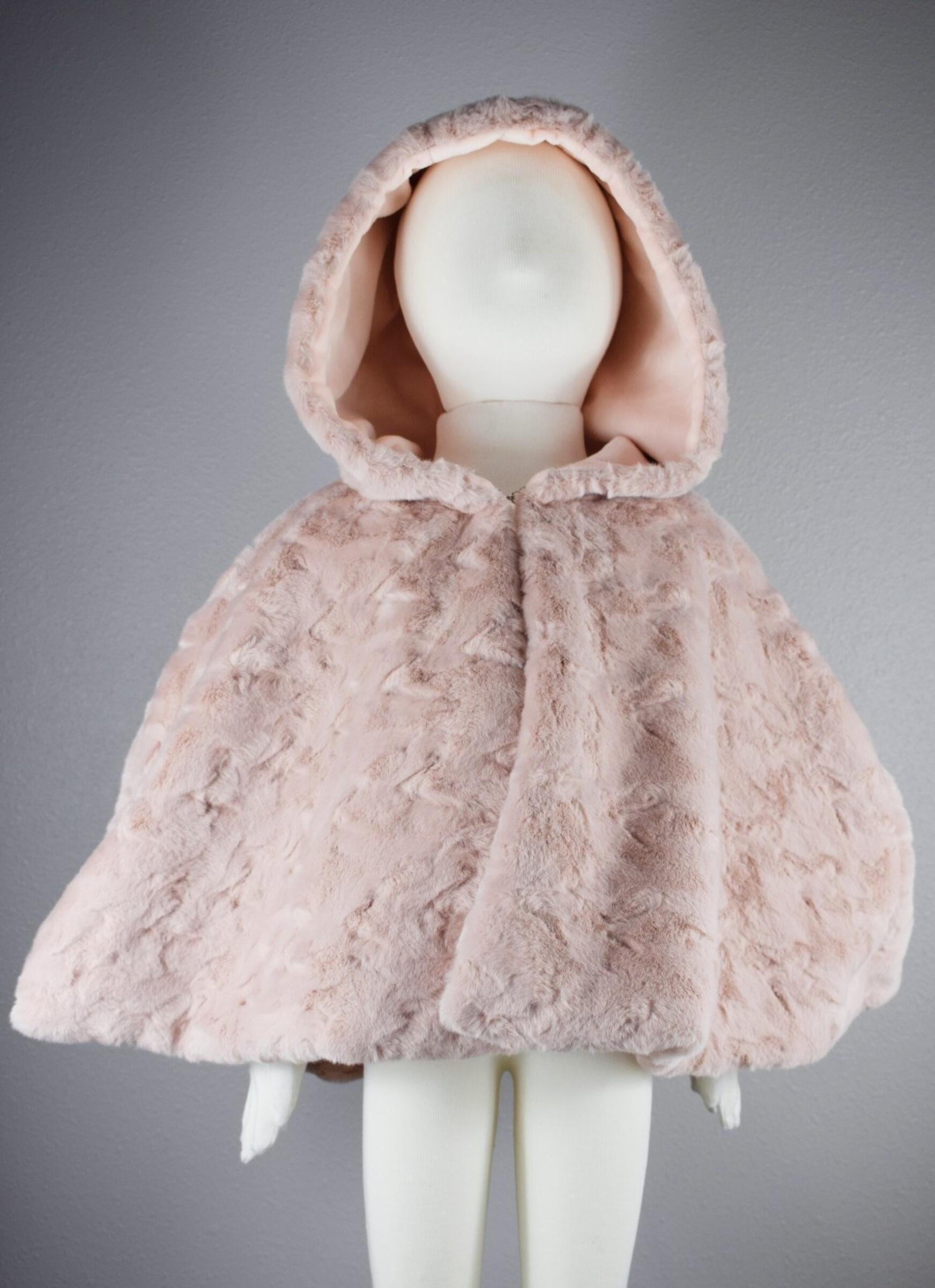 Blush Faux Fur Caplet with Hood