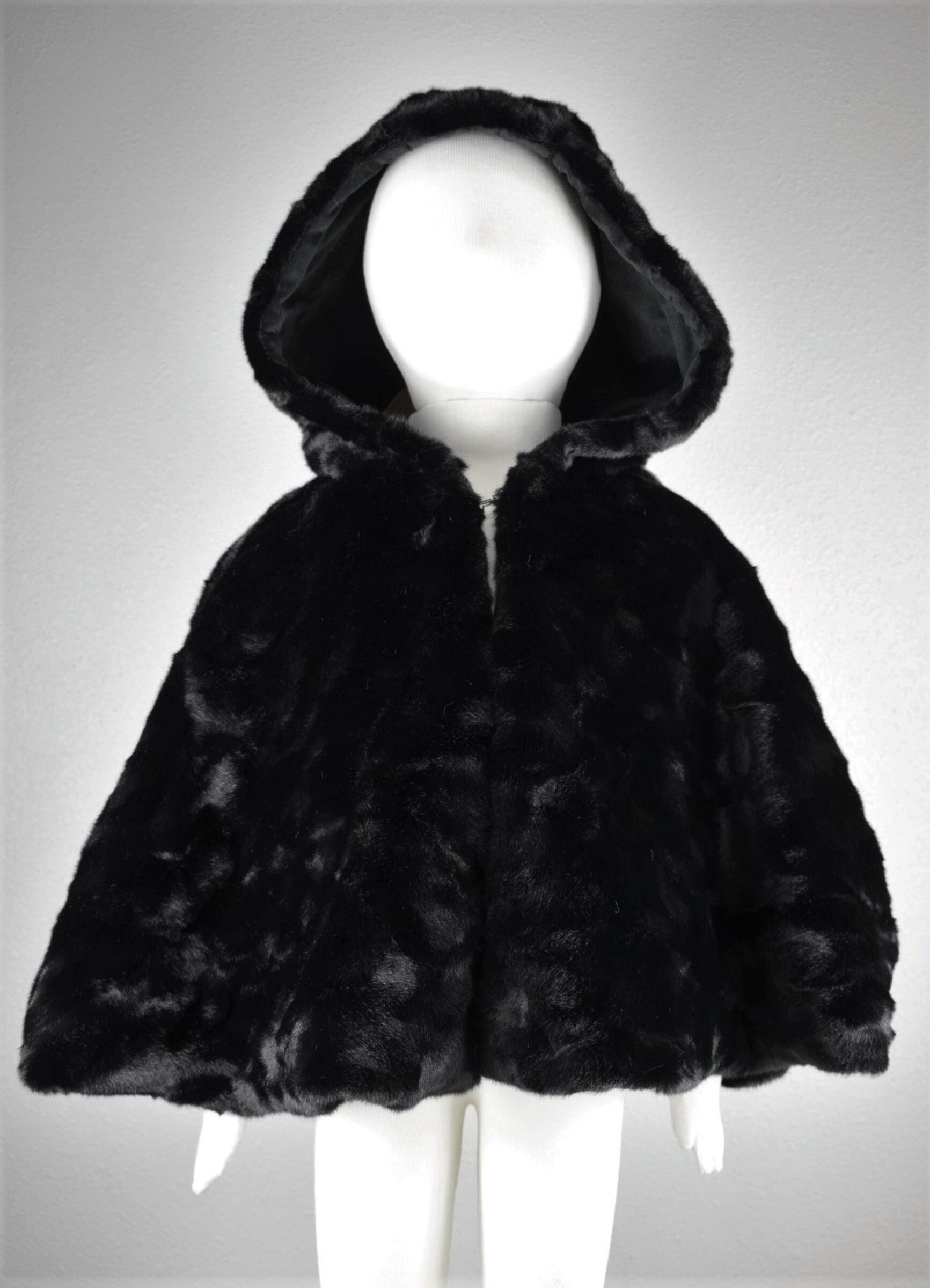 Black faux Fur Capelet with Hood