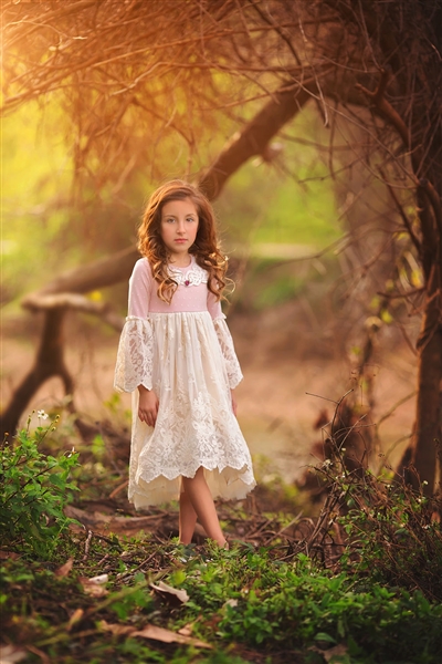 Country Couture Lace Dress in Pink and Ivory