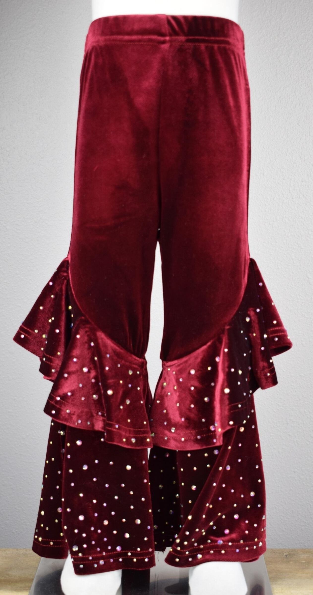 Burgundy Velvet Flair Leggings with Sparkle