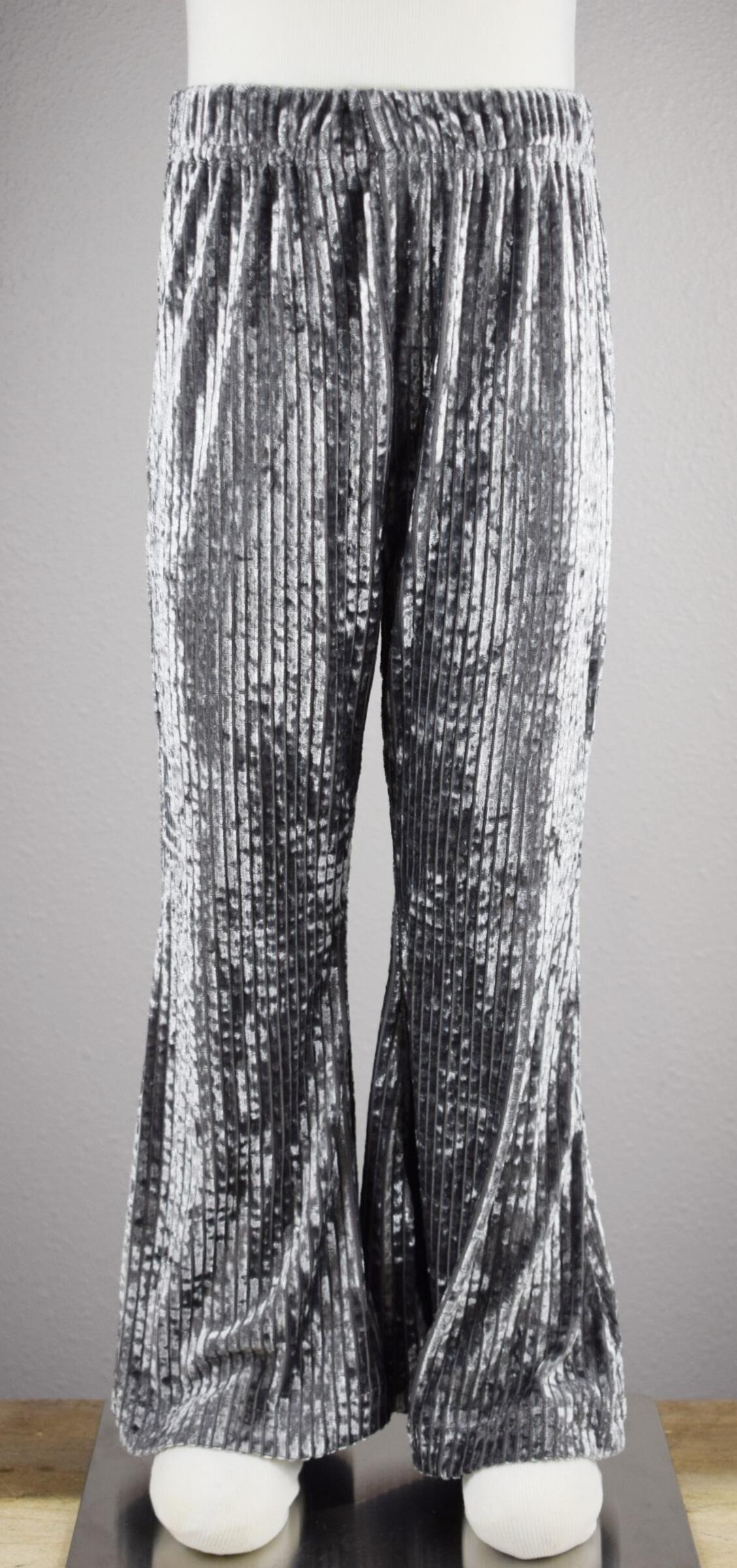 Stripped Velvet Silver Leggings with Bell Bottom