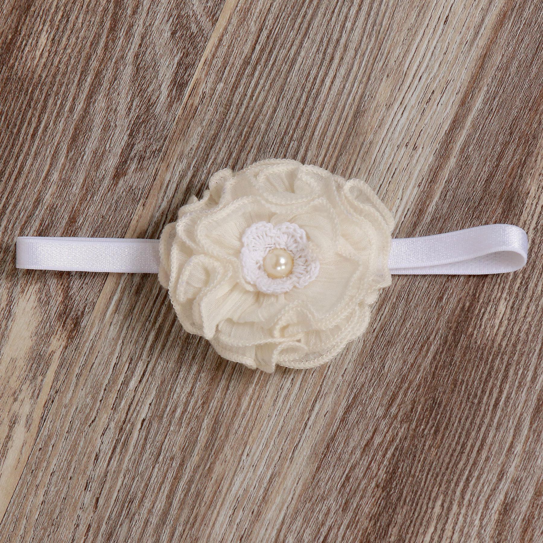 Ruffle Baby Flower Elastic Headband in Vanilla