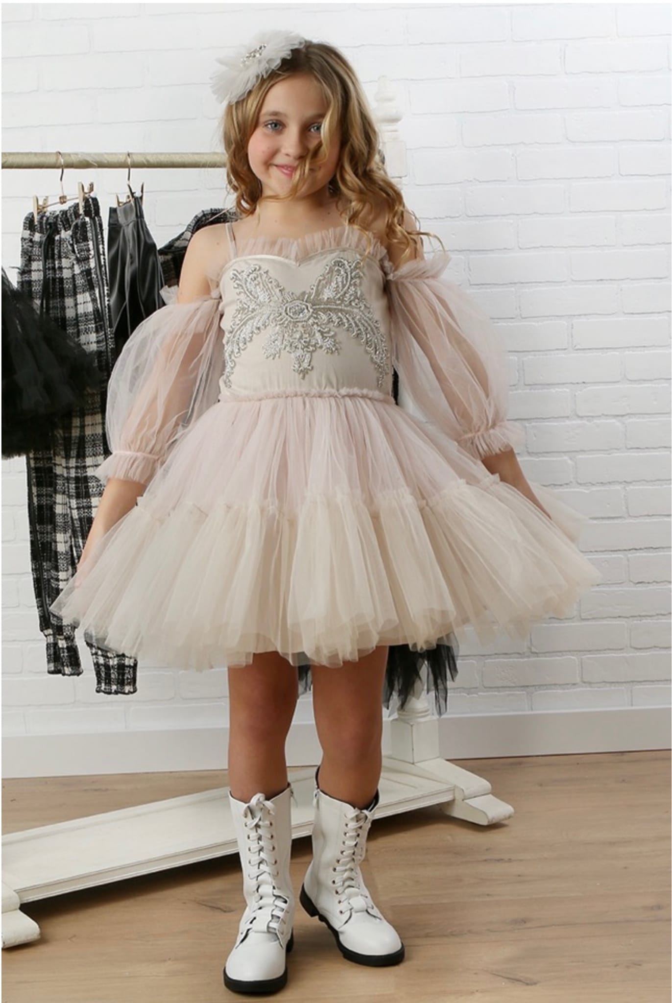 Jewel Bodice on Ivory and Pink Juliet Sleeve