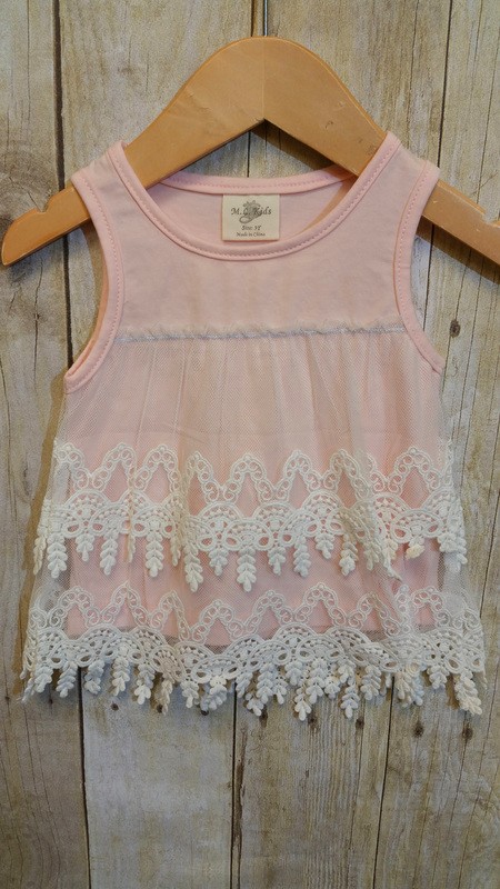 Tiered Lace Overlay Tank in Pink